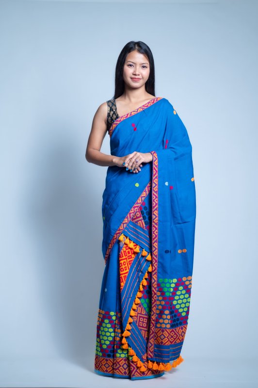 Mising Design Mekhela Sador Pure Cotton in Blue