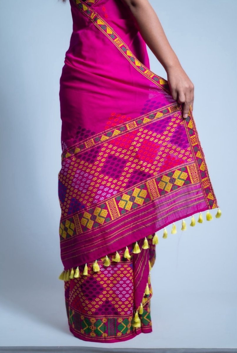 Mising Design Mekhela Sador Pure Cotton in Pink thumbnail 3