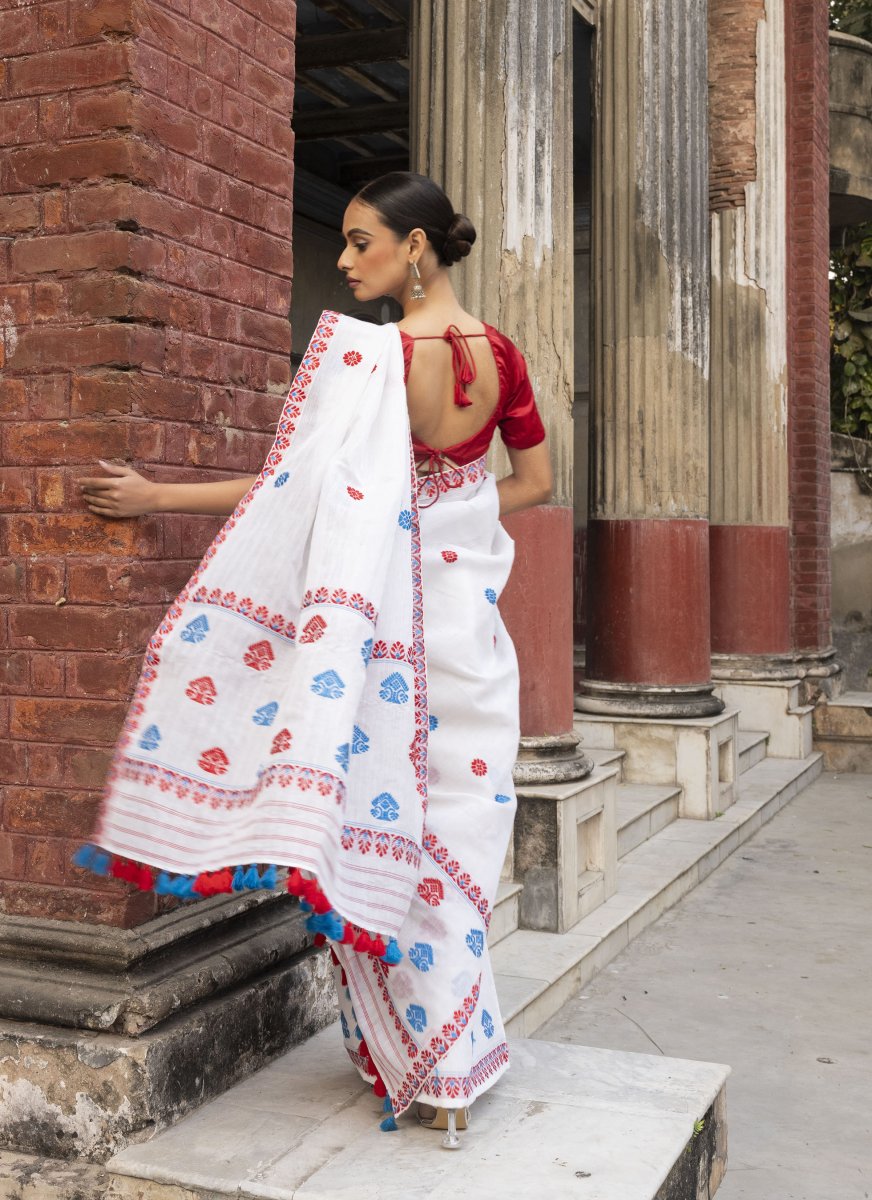 Ready To Wear Mekhela Sador Cotton by Nooni Silk in White thumbnail 3
