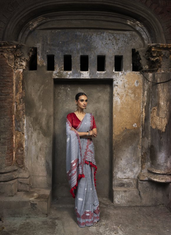 Pure Cotton Ready to Wear Mekhela Sador in Grey