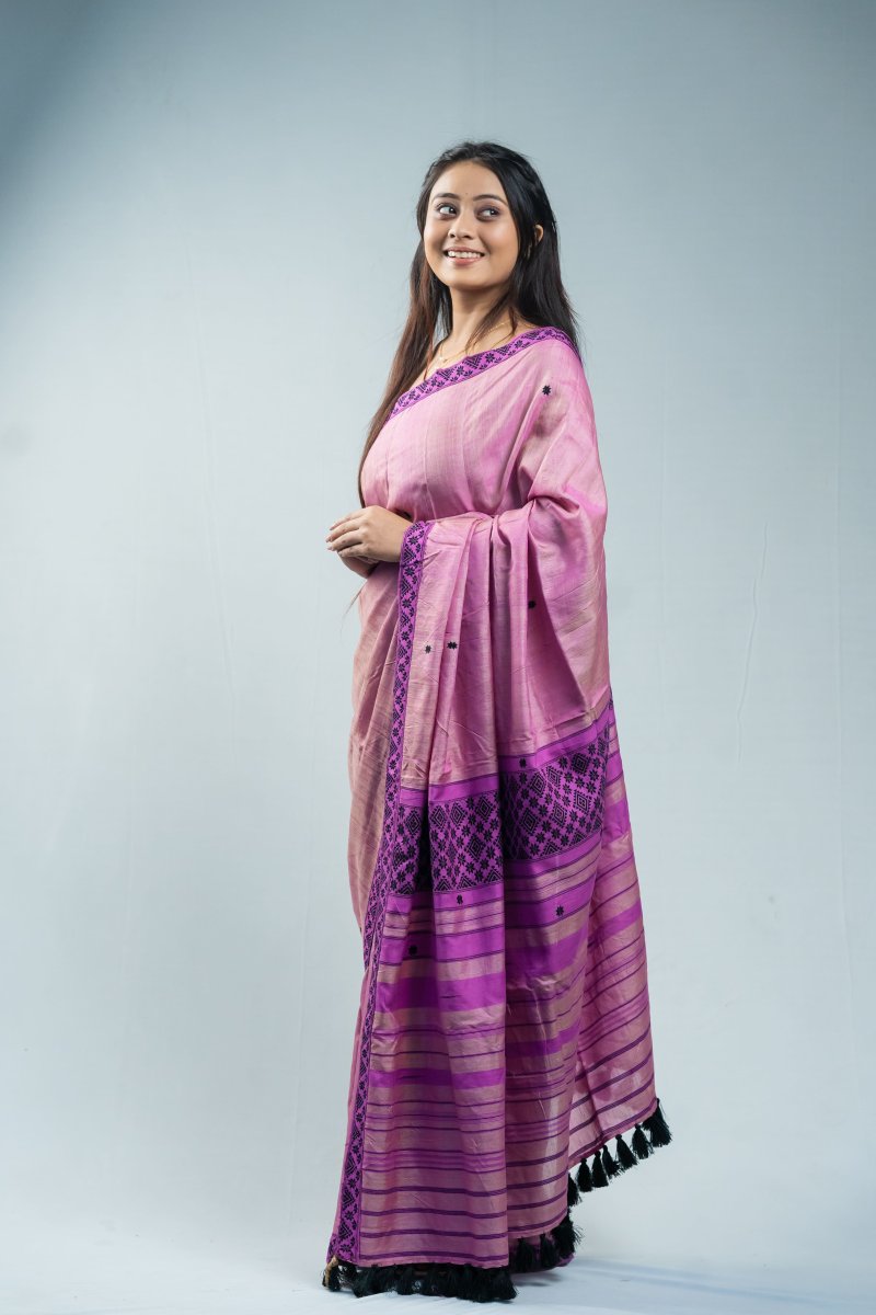 Cotton by Tussar Silk Saree in Purple thumbnail 2