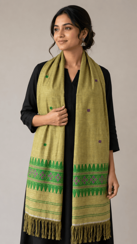 Cotton by Eri Stole Olive Gold